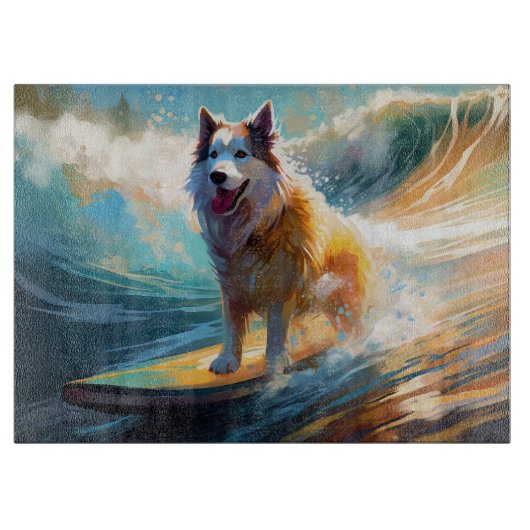Alaskan Malamute Strand Surfen Schilderij Snijplank (Voorkant)