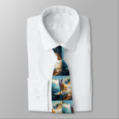 Alaskan Malamute Strand Surfen Schilderij Stropdas (Gebonden)