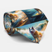 Alaskan Malamute Strand Surfen Schilderij Stropdas (Opgerold)