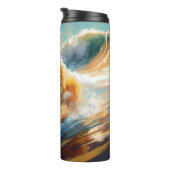 Alaskan Malamute Strand Surfen Schilderij Thermosbeker (Geroteerd rechts)