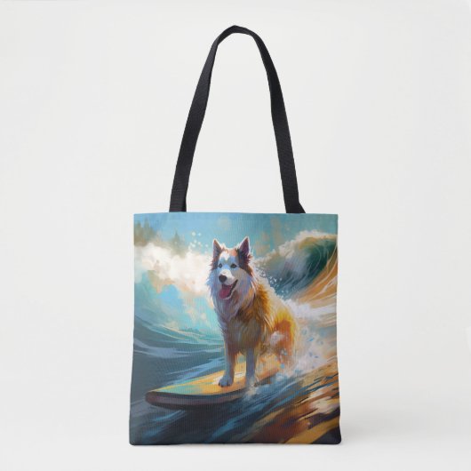 Alaskan Malamute Strand Surfen Schilderij Tote Bag (Voorkant)