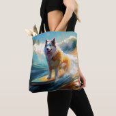Alaskan Malamute Strand Surfen Schilderij Tote Bag (Dichtbij)