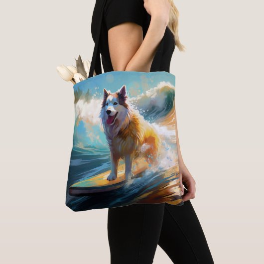 Alaskan Malamute Strand Surfen Schilderij Tote Bag (Dichtbij)