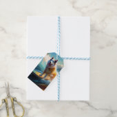 Alaskan Malamute Strand Surfing Schilderij Cadeaulabel (Met Touw)