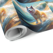 Alaskan Malamute Strand Surfing Schilderij Cadeaupapier (Rol Hoek)