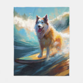 Alaskan Malamute Strand Surfing Schilderij Fleece Deken (Voorkant)