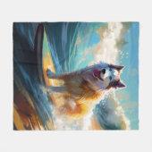 Alaskan Malamute Strand Surfing Schilderij Fleece Deken (Voorkant (Horizontaal))