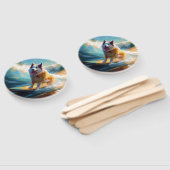 Alaskan Malamute Strand Surfing Schilderij Handwaaier (Niet-gemonteerd)