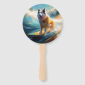 Alaskan Malamute Strand Surfing Schilderij Handwaaier (Voorkant)