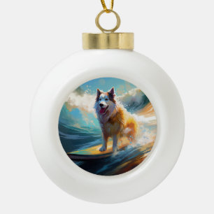 Alaskan Malamute Strand Surfing Schilderij Keramische Bal Ornament
