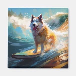 Alaskan Malamute Strand Surfing Schilderij Magneet