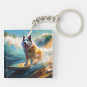 Alaskan Malamute Strand Surfing Schilderij Sleutelhanger (Achterkant)
