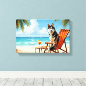 Alaskan Malamute-strandtafereel Canvas Afdruk (Insitu (Houten vloer))
