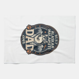 Alaskan Malamute Vader Hond Portret Bergen Badge Theedoek