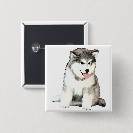 Alaskan Malamute Vierkante Button 5,1 Cm (Voorkant /achterkant)