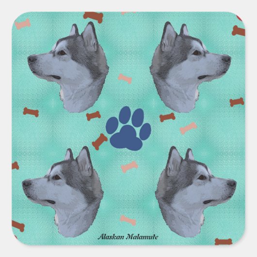 Alaskan Malamute Vierkante Sticker (Voorkant)