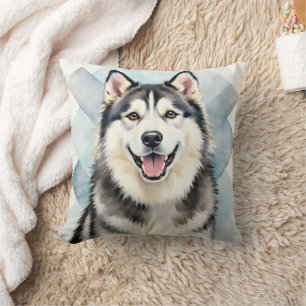 Alaskan Malamute Watercolor Geometrische Huisdierk Kussen