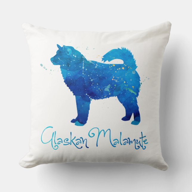 Alaskan Malamute Waterverf Kussen (Voorkant)