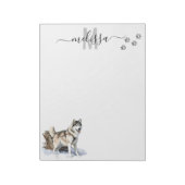 Alaskan Malamute Waterverf Monogram Gepersonalisee Notitieblok (Linkerzijde)