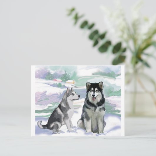 Alaskan Malamute Winter Scene Briefkaart (Staand voorkant)