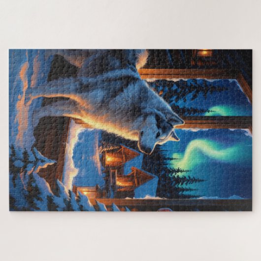 Alaskan Malamute With Christmas Lights Holiday  Legpuzzel (Horizontaal)