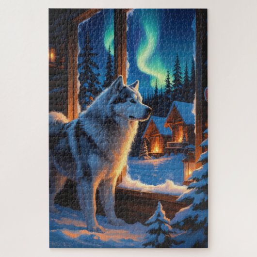 Alaskan Malamute With Christmas Lights Holiday  Legpuzzel (Verticaal)