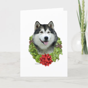 Alaskan Malamute Wreath Feestdagen Kaart