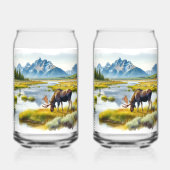 Alaskan Moose Digitale Waterverf Drinkware Set Blikvorm Glas (Voorkant)
