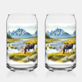 Alaskan Moose Digitale Waterverf Drinkware Set Blikvorm Glas