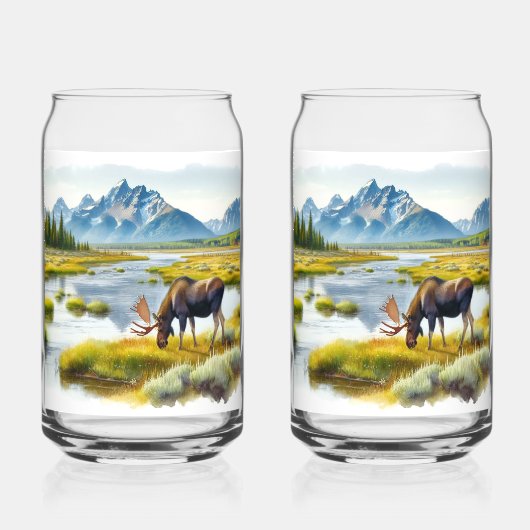 Alaskan Moose Digitale Waterverf Drinkware Set Blikvorm Glas (Voorkant)