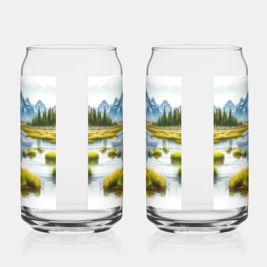 Alaskan Moose Digitale Waterverf Drinkware Set Blikvorm Glas (Rechts)