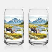 Alaskan Moose Digitale Waterverf Drinkware Set Blikvorm Glas (Achterkant)