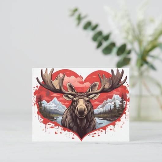 Alaskan Moose hartvormige achtergrond Briefkaart (Staand voorkant)