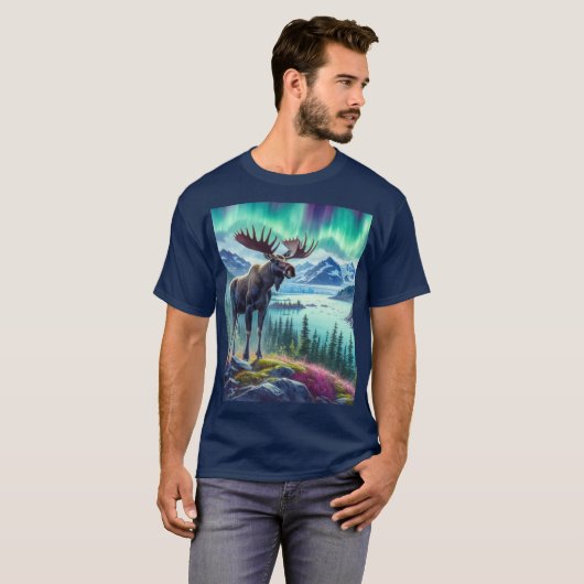 Alaskan Moose Noorderlicht Mannen T-shirt (Voorkant volledig)