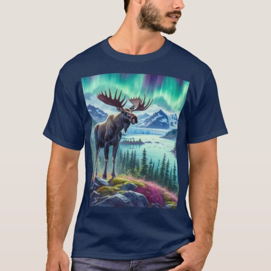 Alaskan Moose Noorderlicht Mannen T-shirt (Voorkant)