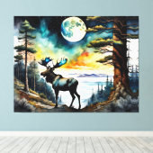 Alaskan Moose onder het maanlicht Canvas Afdruk (Insitu (Houten vloer))