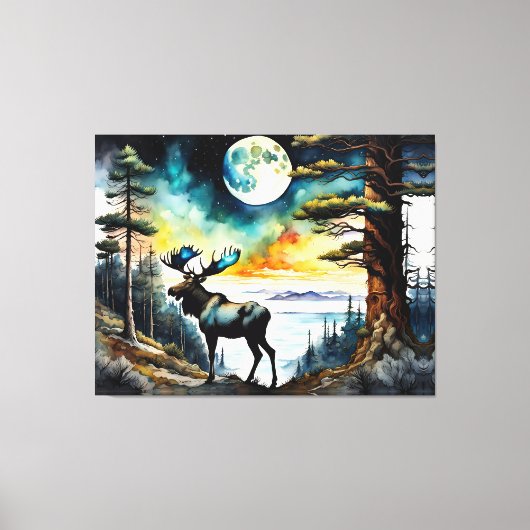 Alaskan Moose onder het maanlicht Canvas Afdruk (Voorkant)