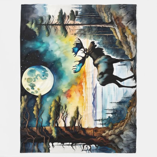 Alaskan Moose onder het maanlicht Fleece Deken (Voorkant)
