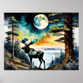 Alaskan Moose onder het maanlicht Poster (Voorkant)