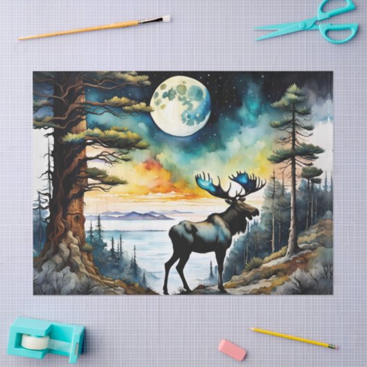 Alaskan Moose onder het maanlicht Tissuepapier (Craft)