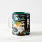 Alaskan Moose staande op Mountain Ridge Tweekleurige Koffiemok (Voorkant links)