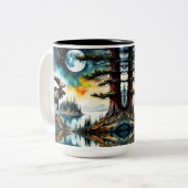 Alaskan Moose staande op Mountain Ridge Tweekleurige Koffiemok (Voorkant links)