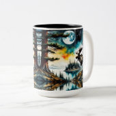 Alaskan Moose staande op Mountain Ridge Tweekleurige Koffiemok (Voorkant rechts)