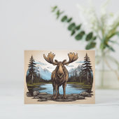 Alaskan Moose staande op rotsen door water Briefkaart (Staand voorkant)