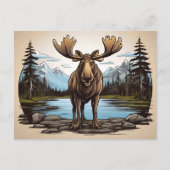 Alaskan Moose staande op rotsen door water Briefkaart (Voorkant)