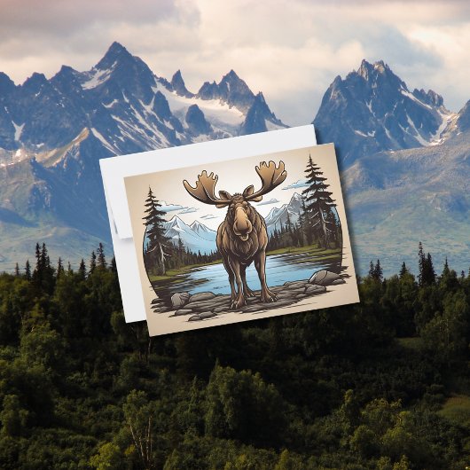 Alaskan Moose staande op rotsen door water Briefkaart