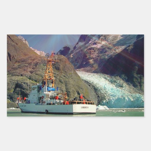Alaskan Mountain-Uitzicht met Boat Rechthoekige Sticker (Voorkant)