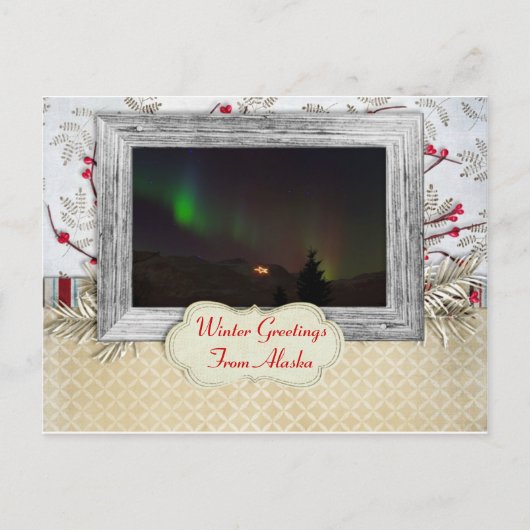 Alaskan Noorderlicht Wintergroeten Briefkaart (Voorkant)