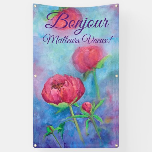 Alaskan Peonies "Bonjour" buitenbanner Spandoek (Verticaal)