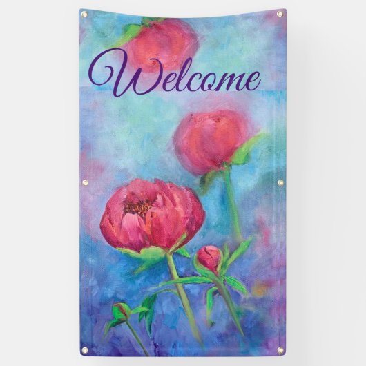 Alaskan Peonies "Welkom" buitenbanner  Spandoek (Verticaal)